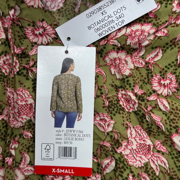 Jessica Simpson Floral Print V Neck Bell Sleeve Blouse Top XS Green Pink - Picture 12 of 16